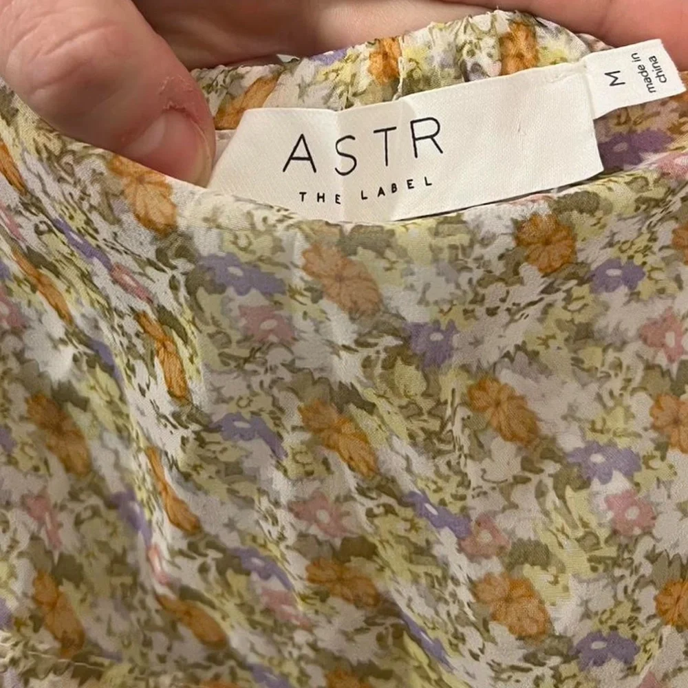 ASTR The Label Light Floral Smocked Square Neck + Tie Back Blouse